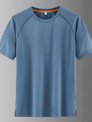 Men's French Blue quick-dry active t-shirt with round neck and short sleeves.