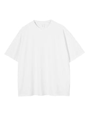 White oversized washed cotton tee with relaxed fit and crew neck.