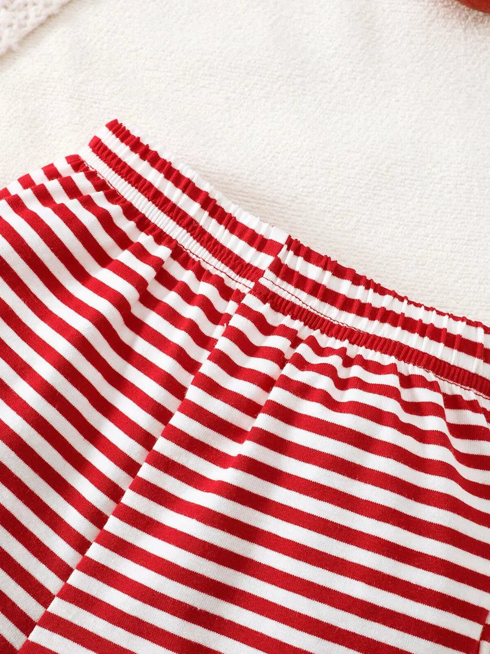 Red and white striped baby pajama bottoms with elastic waistband.