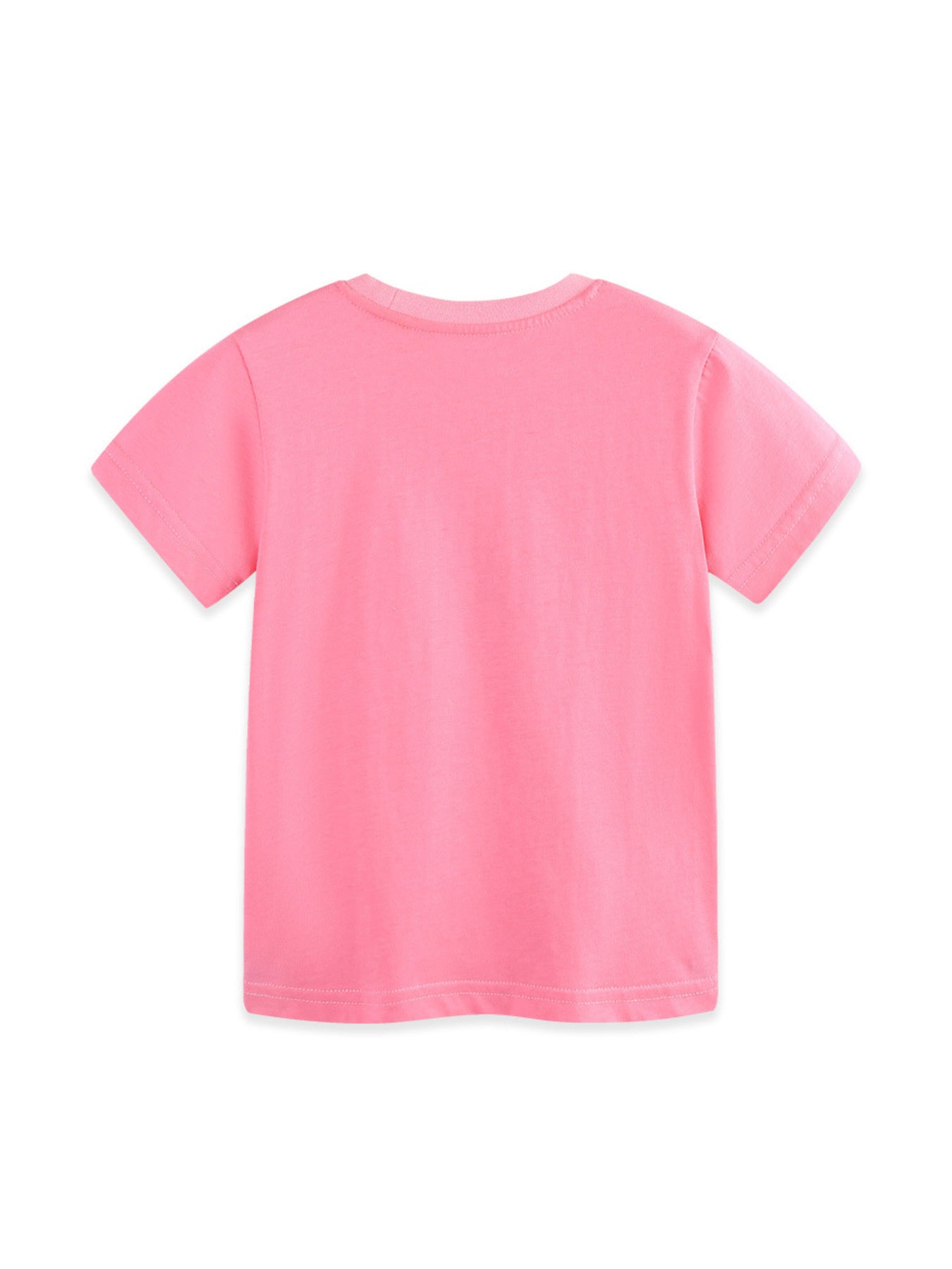 Pink t-shirt for kids with short sleeves and a crew neck, plain back.