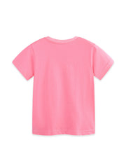 Pink t-shirt for kids with short sleeves and a crew neck, plain back.