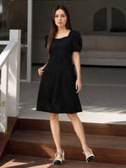 Puff Sleeve Bow Back Mini Dress, side view