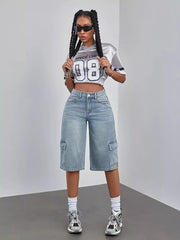 Elevated Wide-leg Denim Shorts