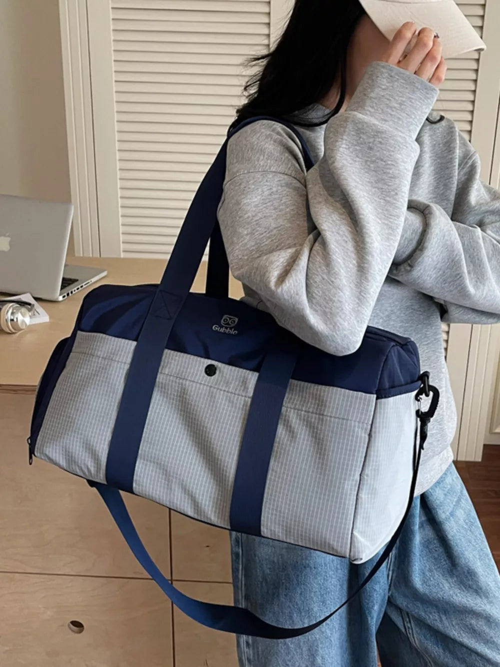 Two-tone Medium Nylon Duffle Bag, side view