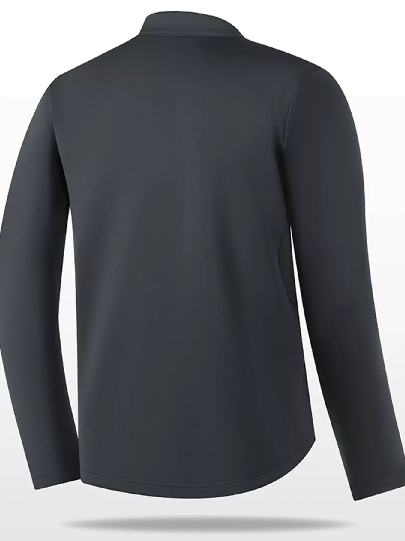 Plus-size black quarter-zip sweatshirt with long sleeves and a curved hem.