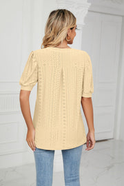 Yellow perforated puff sleeve blouse with eyelet detail