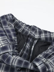 Men S Plaid Wide-leg Pants in Blue, fabric detail