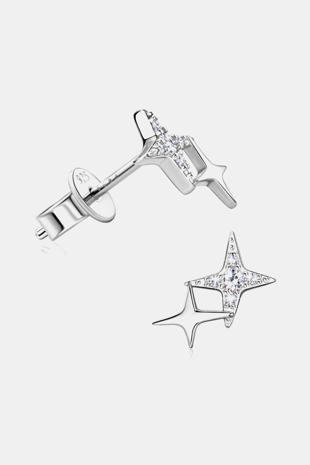 Silver celestial starburst stud earrings with diamond accents