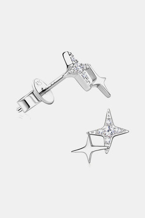 Silver celestial starburst stud earrings with diamond accents