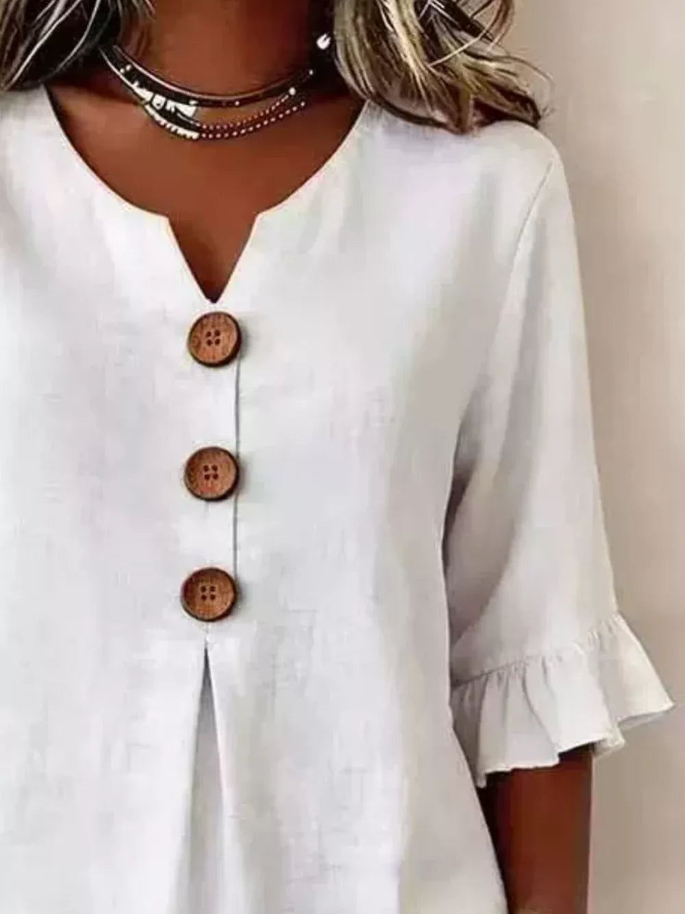 Casual Ruffle-sleeve Decor-button Top Plus Size in Burgundy, view 14