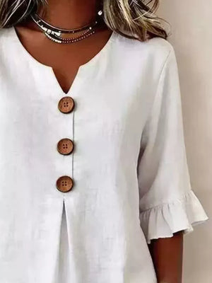 Casual Ruffle-sleeve Decor-button Top Plus Size in Burgundy, view 14