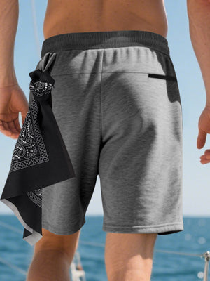 Dark gray casual chino shorts for men with drawstring and black bandana detail.