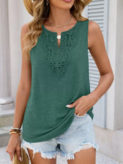 Dark Green sleeveless tank top with lace trim neckline detail