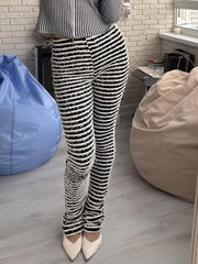 Striped Fuzzy Knit Pants in Army Green, front view