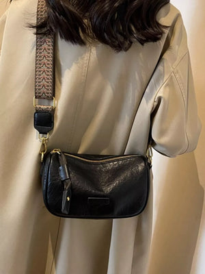 Wide Strap Crossbody Bag in Black, side view