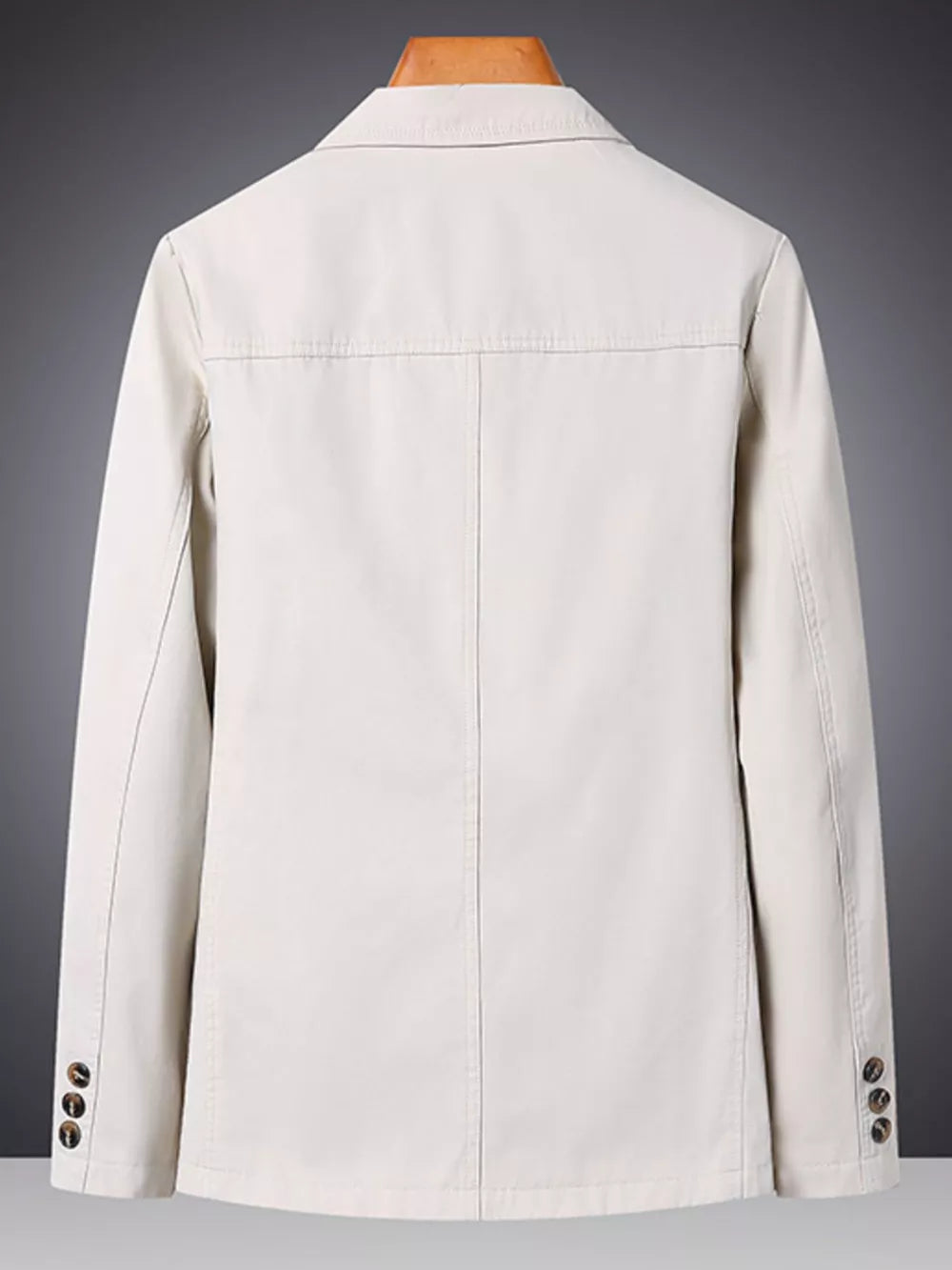 Casual cotton lapel blazer for men in off-white with buttoned cuffs.
