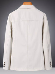 Casual cotton lapel blazer for men in off-white with buttoned cuffs.
