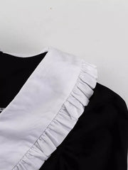 Chic Puff Sleeve Dress With Ruffled Collar