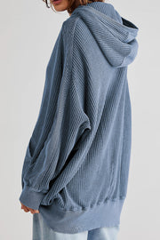 Waffle knit zip-through hoodie in Deep Teal with a relaxed fit and cuffed sleeves.