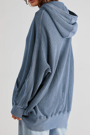 Waffle knit zip-through hoodie in Deep Teal with a relaxed fit and cuffed sleeves.