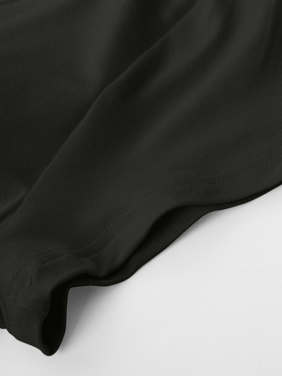 Black built-in bralette tee with ribbed texture and double-stitched hem detail.