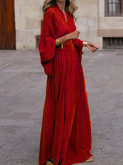 Elegant V-neck Maxi Dress With Flowy Sleeves in Black, model styling view