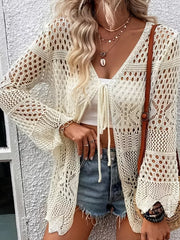 Intricate Openwork Tie-front Cardigan