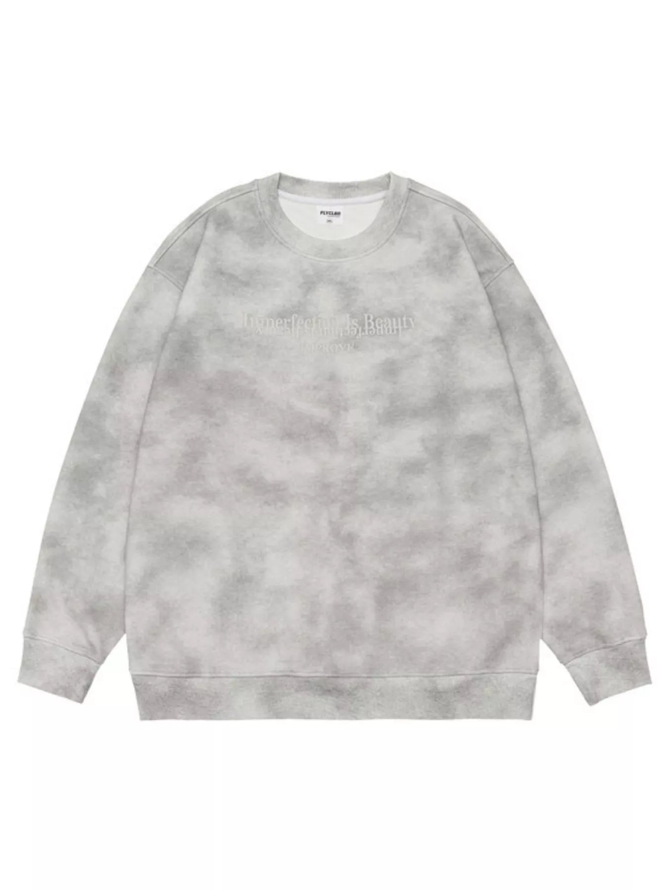 Oversized sweatshirt in white gray tie-dye with embroidered text detail.
