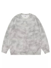 Oversized sweatshirt in white gray tie-dye with embroidered text detail.
