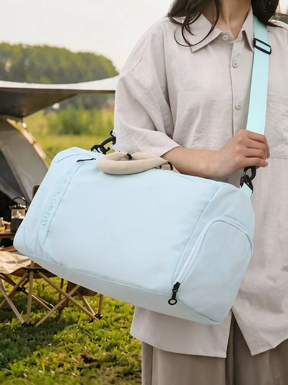 Spacious Nylon Duffel With Vibrant Handle