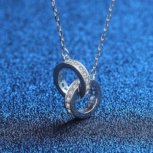 Silver double circle pendant necklace with crystal accents