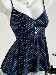 Polka Dot Peplum Cami in Navy, model styling view