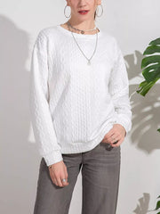 Textured Knit Crewneck Sweatshirt in White, front view