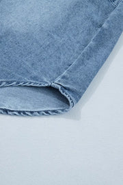 Light wash denim shirt with frayed hem detail