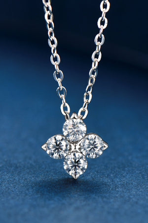 Silver necklace with a four-petal diamond blossom pendant made of 925 sterling silver.