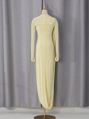 Elegant Draped Maxi Dress With Silver Accent