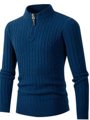 Men's Cable Knit Half-zip Sweater Plus Size in Black, fabric detail