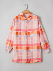 Oversized Check Tunic Shirt in Sherbet, side view