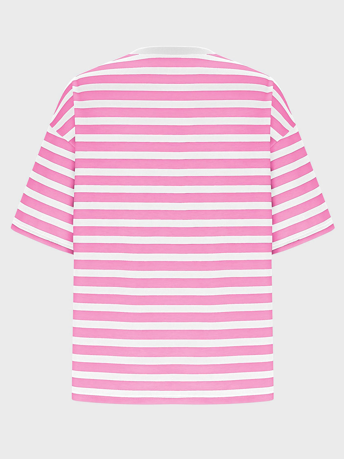 Oversized striped tee in Fuchsia Pink and white with dropped sleeves and crew neck.