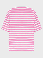Oversized striped tee in Fuchsia Pink and white with dropped sleeves and crew neck.