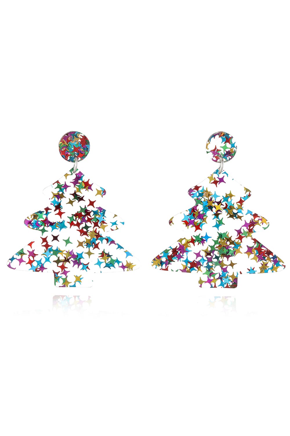Multi colored star confetti Christmas tree drop earrings