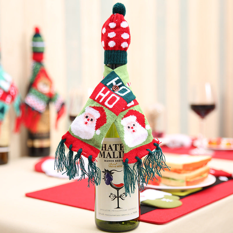 Holiday knit bottle dress with Santa and HO HO HO design, red polka dot hat.