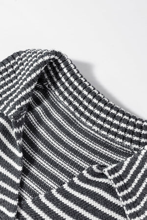 Gray striped knit polo vest with a mock neck and acrylic material.