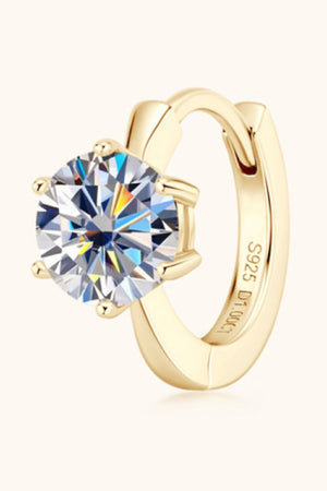 Gold moissanite solitaire huggie hoop earring with 1.00ct stone