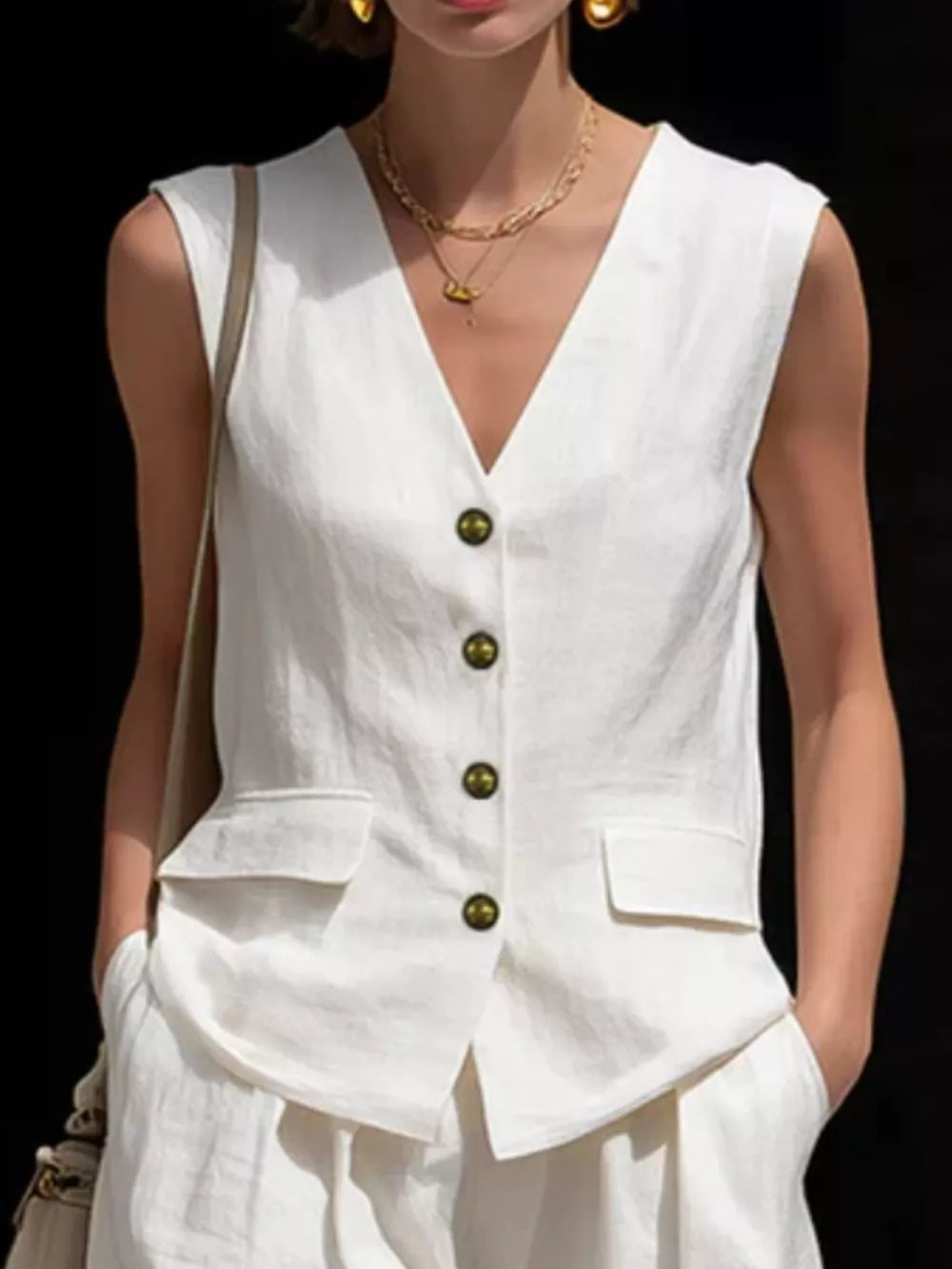 Full Size Sleeveless Vest And Shorts Set Plus Size, side view
