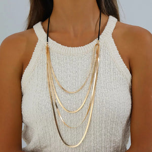 Multi-layered 18k Gold-plated Snake Chain Necklace in Gold, side view