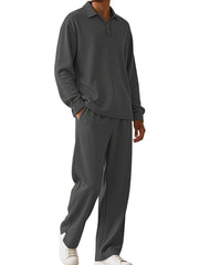 Men's Textured Long Sleeve Top And Pants Set, fit detail