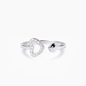 Silver open heart ring with pavé detail and a smaller heart accent