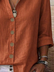 Linen Long-sleeve Top in Orange-red, fabric detail