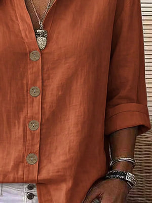 Linen Long-sleeve Top in Orange-red, fabric detail